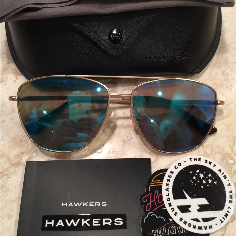 Hawkers Gold Blue Mirror Sunglasses New with Case